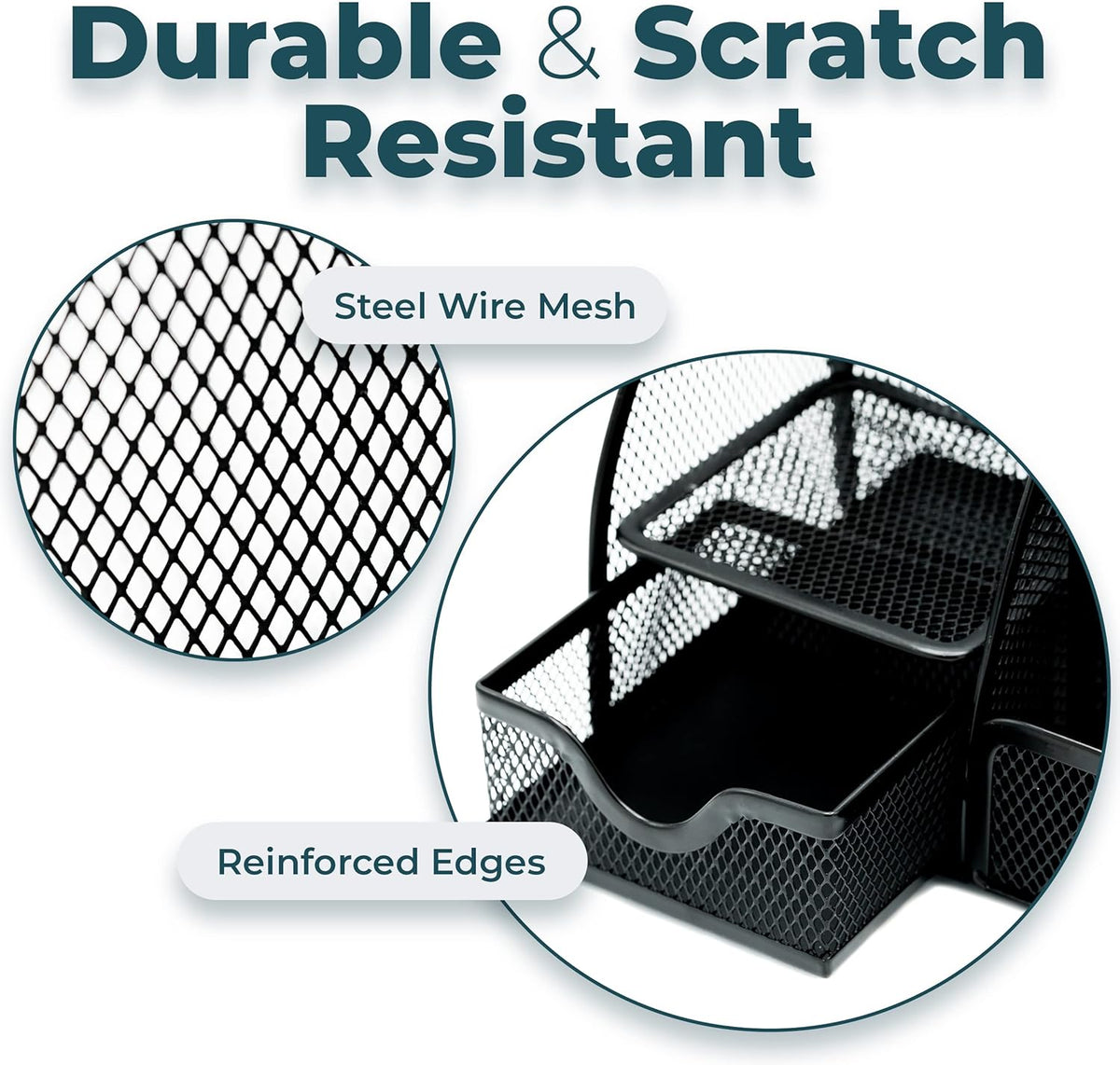 Greenco Mesh Desk Organizer Office Supplies Caddy, 6 Compartments - Black - PuriLite