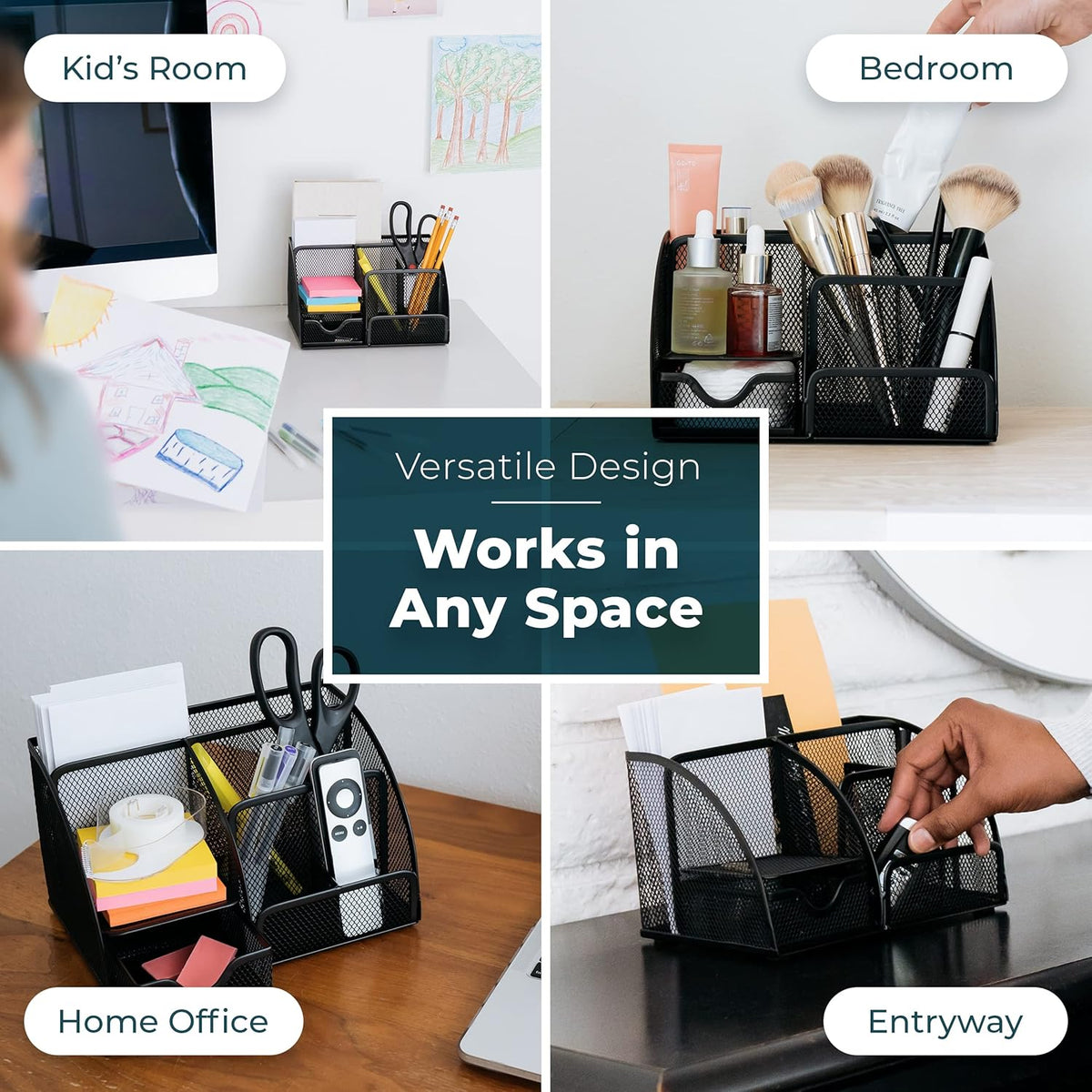 Greenco Mesh Desk Organizer Office Supplies Caddy, 6 Compartments - Black - PuriLite