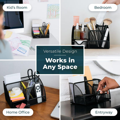 Greenco Mesh Desk Organizer Office Supplies Caddy, 6 Compartments - Black - PuriLite
