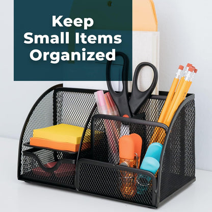 Greenco Mesh Desk Organizer Office Supplies Caddy, 6 Compartments - Black - PuriLite