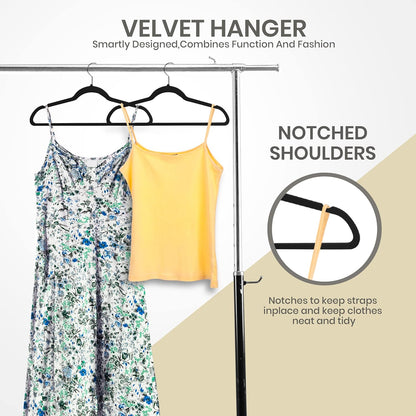 Utopia Home Pack of 50 Premium Non Slip Velvet Hangers 360 Degree rotatable Hook Durable & Slim Coat - Pant Hangers - Black - PuriLite