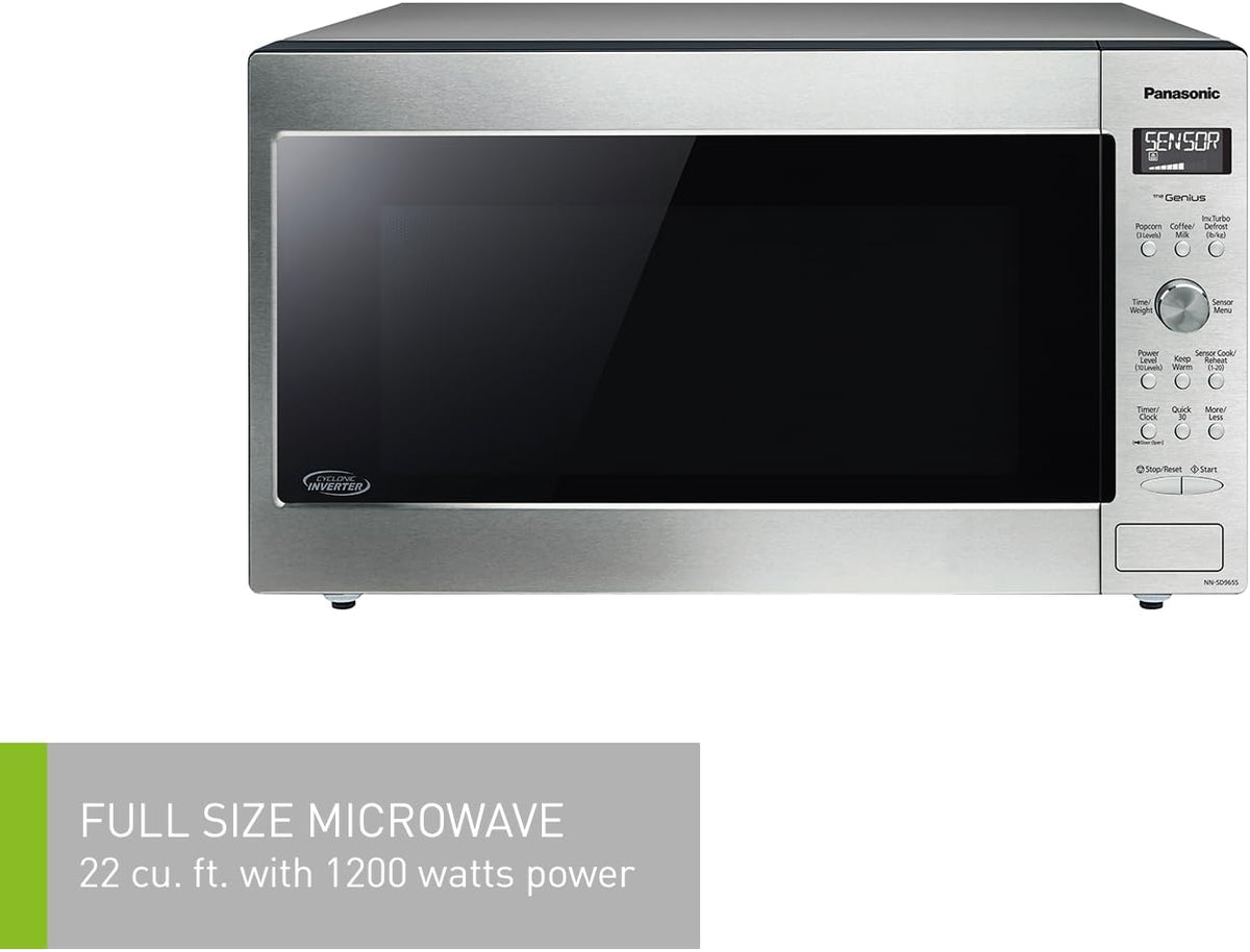 Panasonic NNSD965SC Full Size Genius Cyclonic Inverter 1200 W Microwave Oven, 19 Auto Cook Menus, Child Lock, Stainless Steel - PuriLite
