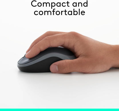 Logitech M185 Wireless Mouse, 2.4GHz with USB Mini Receiver, 12-Month Battery Life, 1000 DPI Optical Tracking, Ambidextrous, Compatible with PC, Mac, Laptop - Swift Gray - PuriLite