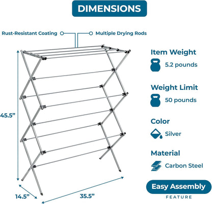 Honey-Can-Do Oversize Collapsible Clothes Drying Rack DRY-09066 Silver, 50 lbs - PuriLite