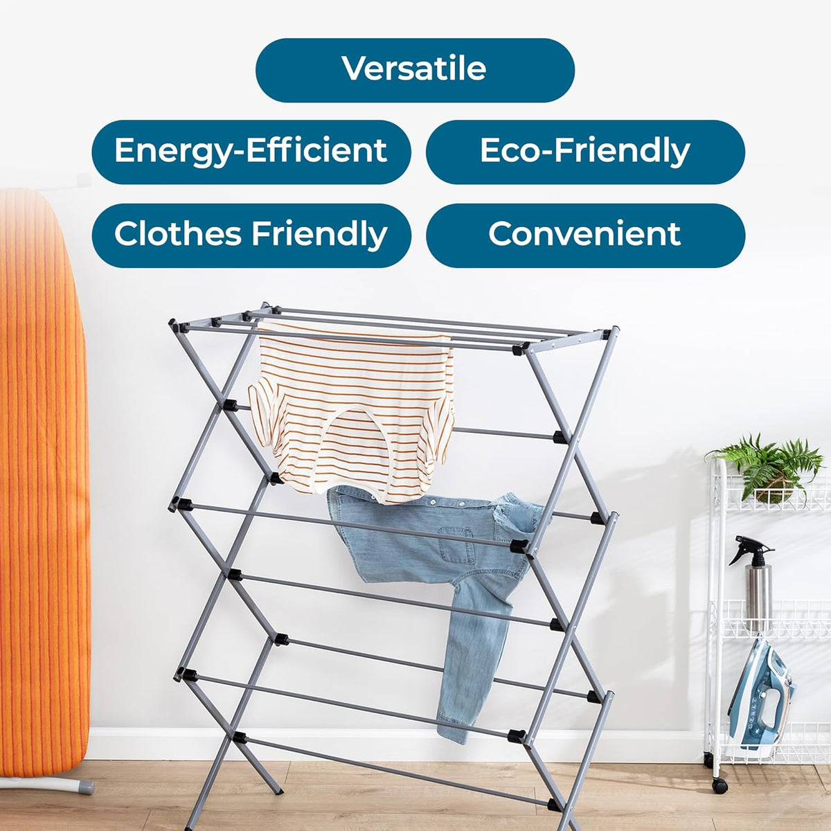 Honey-Can-Do Oversize Collapsible Clothes Drying Rack DRY-09066 Silver, 50 lbs - PuriLite
