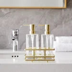 Home Decor 3-piece Glass Soap Dispenser Set with Metal Storage Caddy - PuriLite