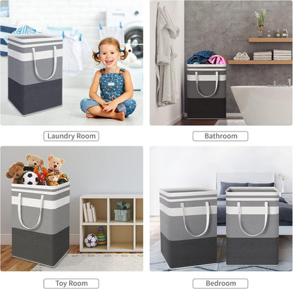 DZOMK 3-Pack Large Laundry Basket,80L Collapsible Large Laundry Baskets with Easy Carry Handles Freestanding Waterproof Clothes Hamper Storage Basket for Toys Clothes Organizer(Gradient Grey) - PuriLite