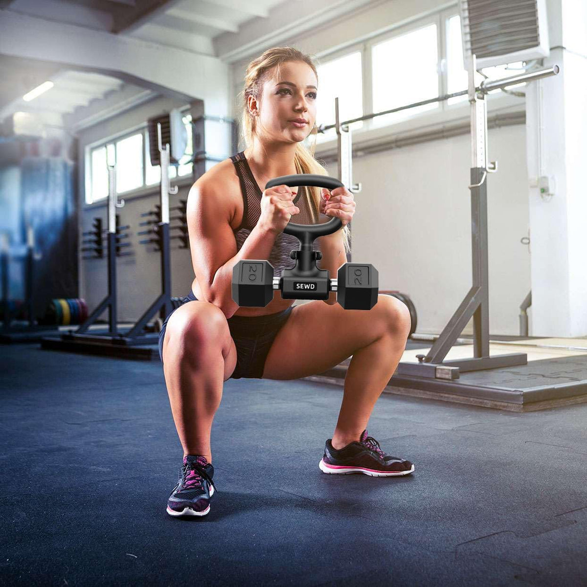 Dumbbell Kettlebell Converter by SEWD – Convert Dumbbells into Kettlebell for Home Gym Fitness – Adjustable Weights & Up to 220LB Capacity Kettlebell Handle for Weight Lifting, 90-Degree Rotating - PuriLite
