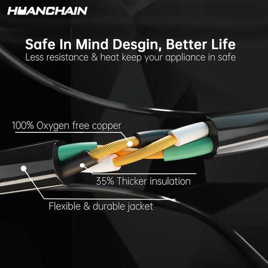 HUANCHAIN Indoor Outdoor Black Extension Cord 25 ft Waterproof, 16/3 Gauge Flexible Cold-Resistant Appliance Cable Outside, 13A 1625W 16AWG SJTW, 3 Prong Heavy Duty Electric Cord, ETL - PuriLite