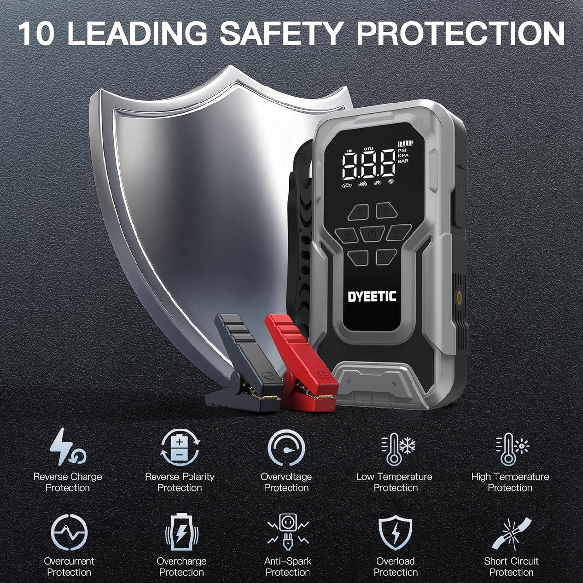 Portable Car Jump Starter with Air Compressor – 6000A 12V Jump Box – 150 PSI Tire Inflator – 21800mAh Power Bank – Digital Display & Smart Jumper Cables - PuriLite