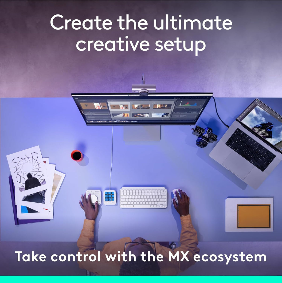 Logitech MX Creative Console - 9 Customizable LCD Keys, Control Dial for Graphic Design, Video Editing, Control Adobe, Zoom, Spotify and more - Pale Grey, With 3-months Adobe Creative Cloud membership - PuriLite