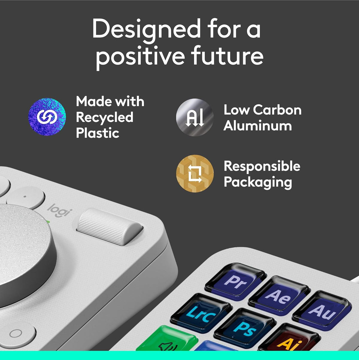 Logitech MX Creative Console - 9 Customizable LCD Keys, Control Dial for Graphic Design, Video Editing, Control Adobe, Zoom, Spotify and more - Pale Grey, With 3-months Adobe Creative Cloud membership - PuriLite