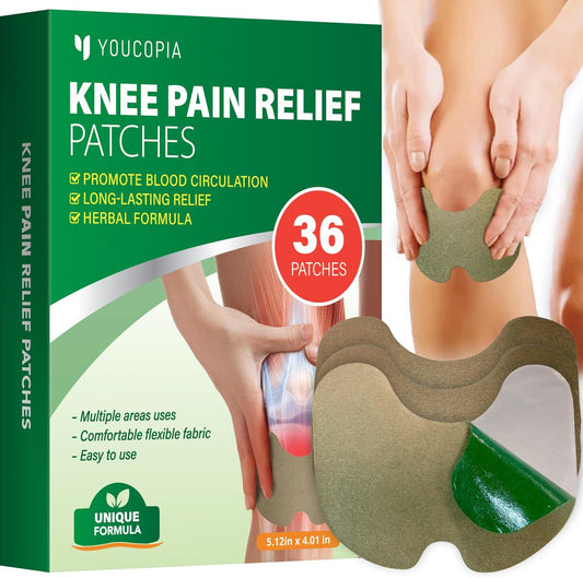 YOUCOPIA Knee Pain Relief Patches: 36 Count Natural Herbal Relieving Paste for Long Lasting Muscle and Joint Relief - Mugwort Arthritis Heat Patches Kit - PuriLite