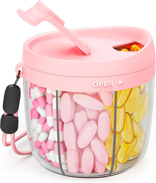 AUVON Cute Pill Organizer with 7 Large Compartments, Portable Pill Box 7 Day with Wide Opening for Easy Use, Travel Pill Container for Medications, Vitamins, Fish Oils, Supplements - PuriLite