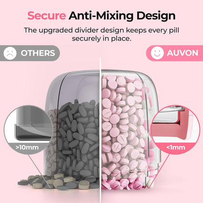 AUVON Cute Pill Organizer with 7 Large Compartments, Portable Pill Box 7 Day with Wide Opening for Easy Use, Travel Pill Container for Medications, Vitamins, Fish Oils, Supplements - PuriLite