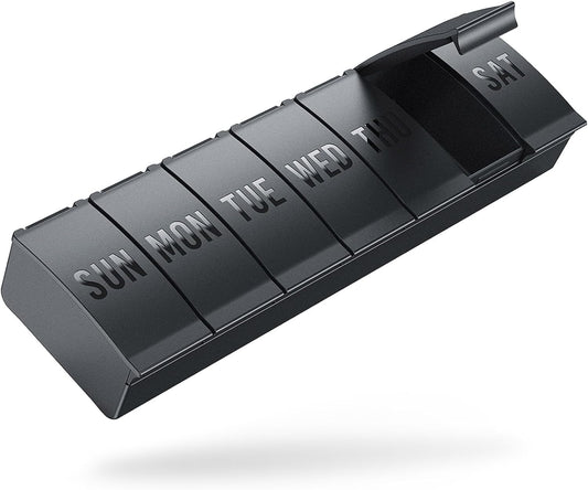 Barhon Pill Organizer Large, Weekly Pills Organizer Pill Box, Medicine Pill Organizers Travel, 7 Day Pill Case for Big Vitamin Supplements Fish Oil, Black - PuriLite