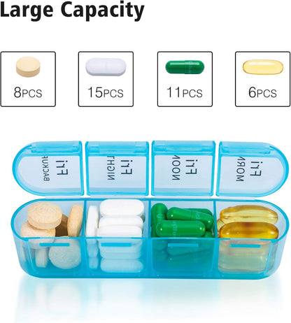 Weekly Pill Organizer 4 Times a Day, Travel Pill Case, Large Medicine Organizer 7 Day, Daviky Daily Box Container with 28 Compartments to Hold Vitamins, Medication - PuriLite