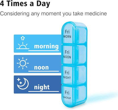 Weekly Pill Organizer 4 Times a Day, Travel Pill Case, Large Medicine Organizer 7 Day, Daviky Daily Box Container with 28 Compartments to Hold Vitamins, Medication - PuriLite