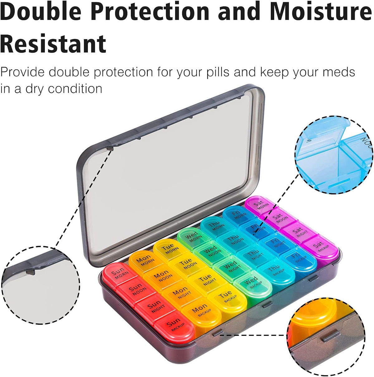 Weekly Pill Organizer 4 Times a Day, Travel Pill Case, Large Medicine Organizer 7 Day, Daviky Daily Box Container with 28 Compartments to Hold Vitamins, Medication - PuriLite