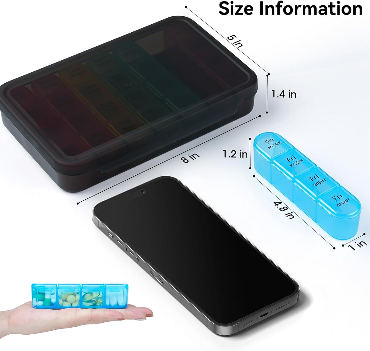 Weekly Pill Organizer 4 Times a Day, Travel Pill Case, Large Medicine Organizer 7 Day, Daviky Daily Box Container with 28 Compartments to Hold Vitamins, Medication - PuriLite