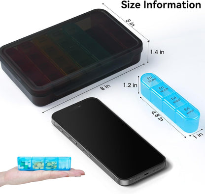 Weekly Pill Organizer 4 Times a Day, Travel Pill Case, Large Medicine Organizer 7 Day, Daviky Daily Box Container with 28 Compartments to Hold Vitamins, Medication - PuriLite