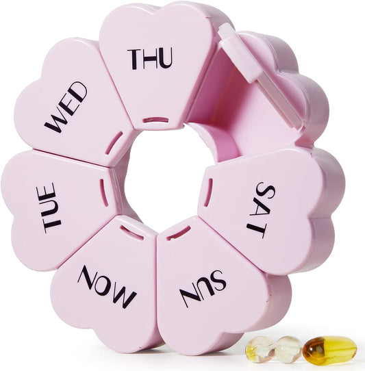 MOLN HYMY Cute Weekly Pill Organizer 7 Day, Large Vitamin Case Once Daily, Floral Pill Container for Fish Oil/Medication/Supplements (Purple Pink) - PuriLite