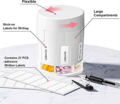 Extra Large Supplement Organizer, Betife Moisture-Proof Jumbo Pill Dispenser with 7 Large Compartments, Pill Boxes and Organizer to Hold Monthly Vitamin or Medication (White) - PuriLite
