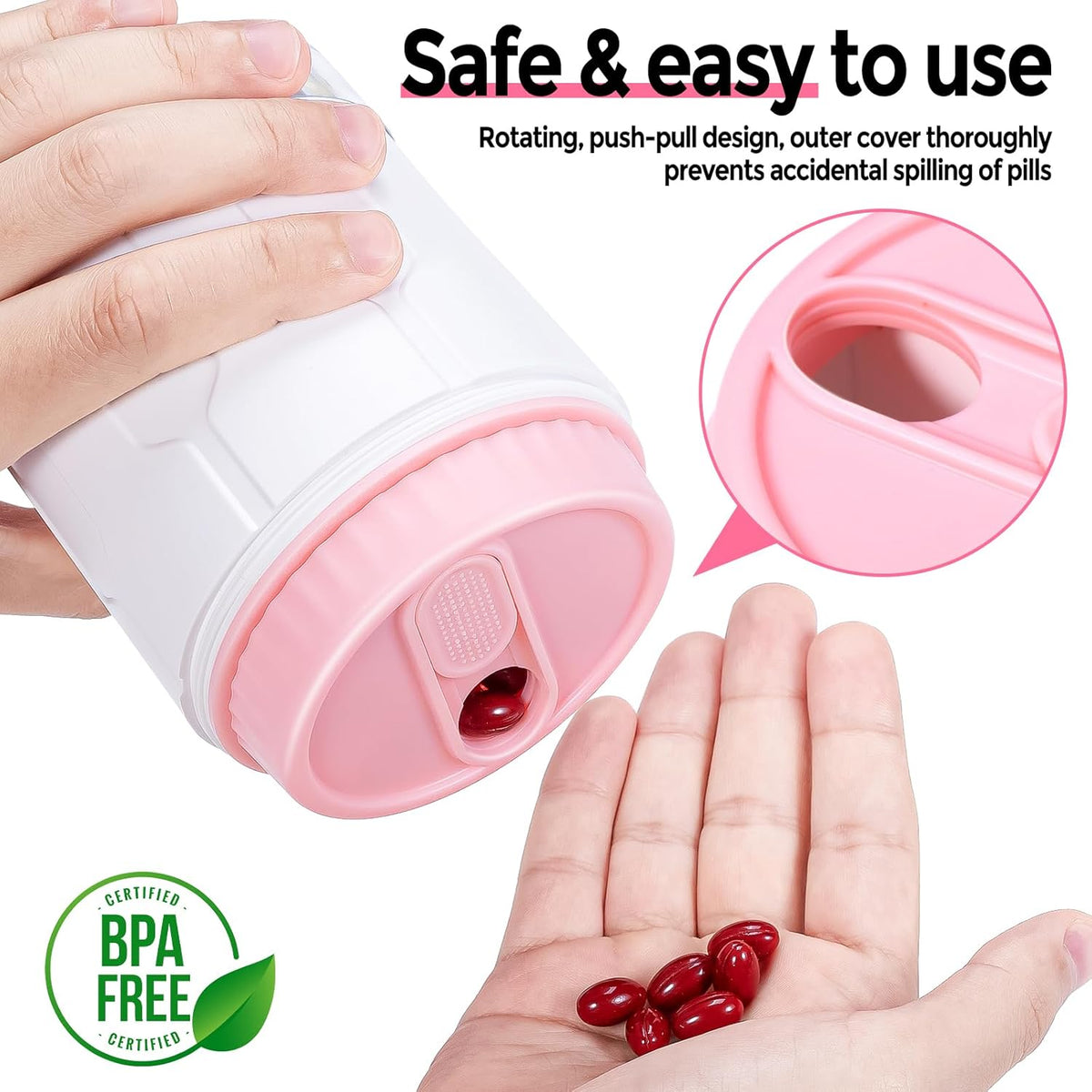 Extra Large Supplement Organizer, Betife Moisture-Proof Jumbo Pill Dispenser with 7 Large Compartments, Pill Boxes and Organizer to Hold Monthly Vitamin or Medication (White) - PuriLite