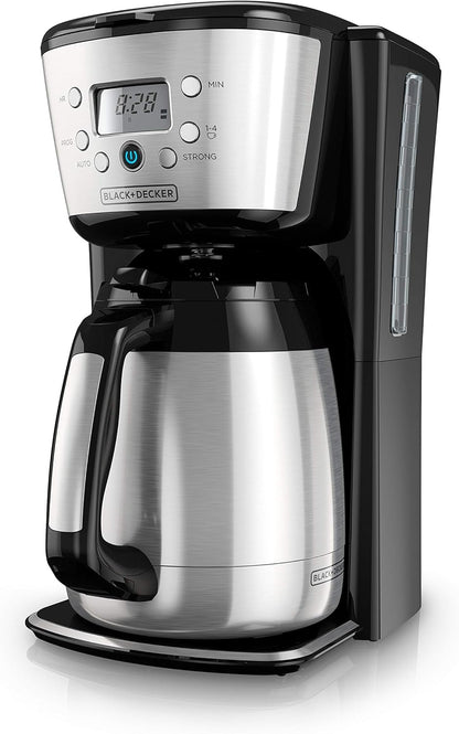 BLACK+DECKER Thermal Coffee Maker, 12 Cup, Programmable, Digital Controls, Black and Silver, CM2036SC - PuriLite