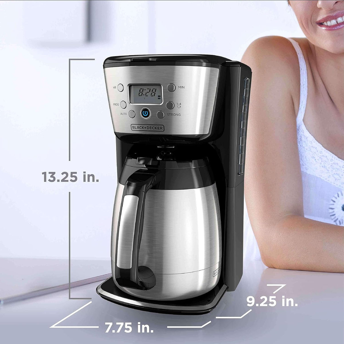 BLACK+DECKER Thermal Coffee Maker, 12 Cup, Programmable, Digital Controls, Black and Silver, CM2036SC - PuriLite