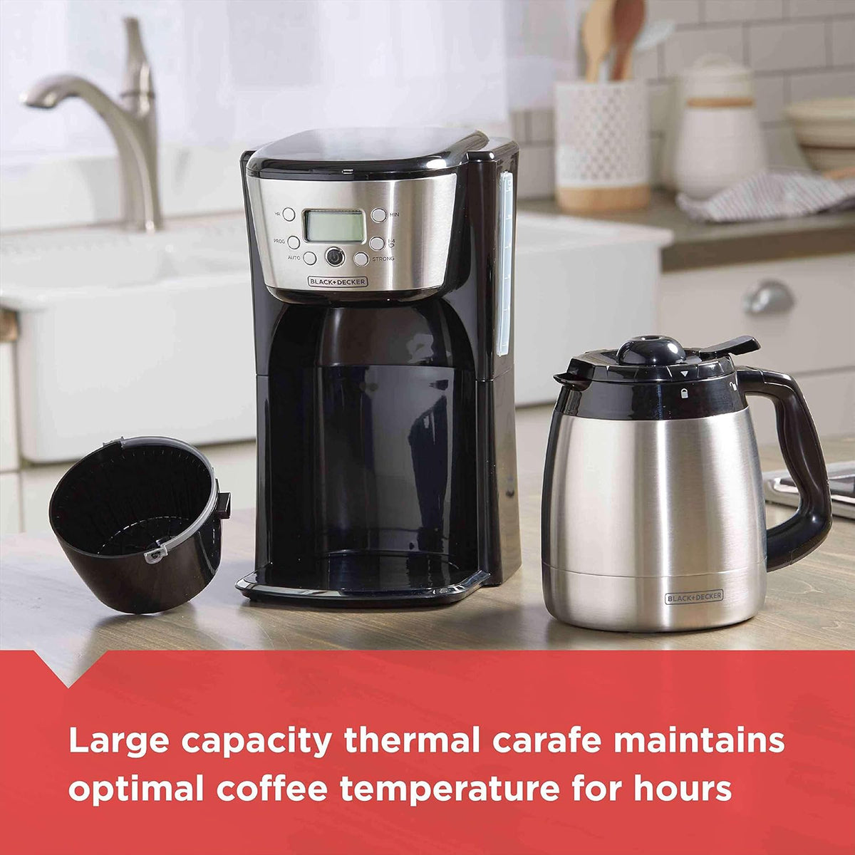 BLACK+DECKER Thermal Coffee Maker, 12 Cup, Programmable, Digital Controls, Black and Silver, CM2036SC - PuriLite
