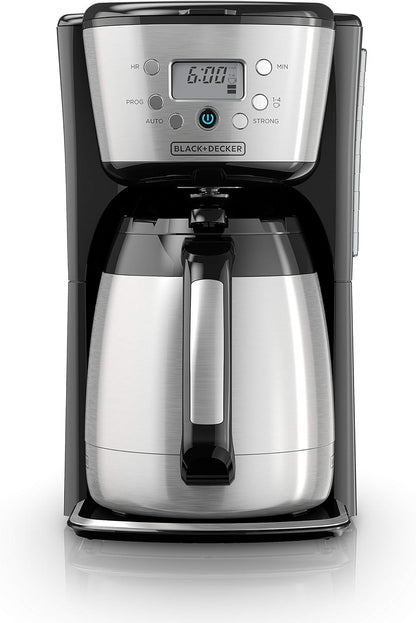 BLACK+DECKER Thermal Coffee Maker, 12 Cup, Programmable, Digital Controls, Black and Silver, CM2036SC - PuriLite