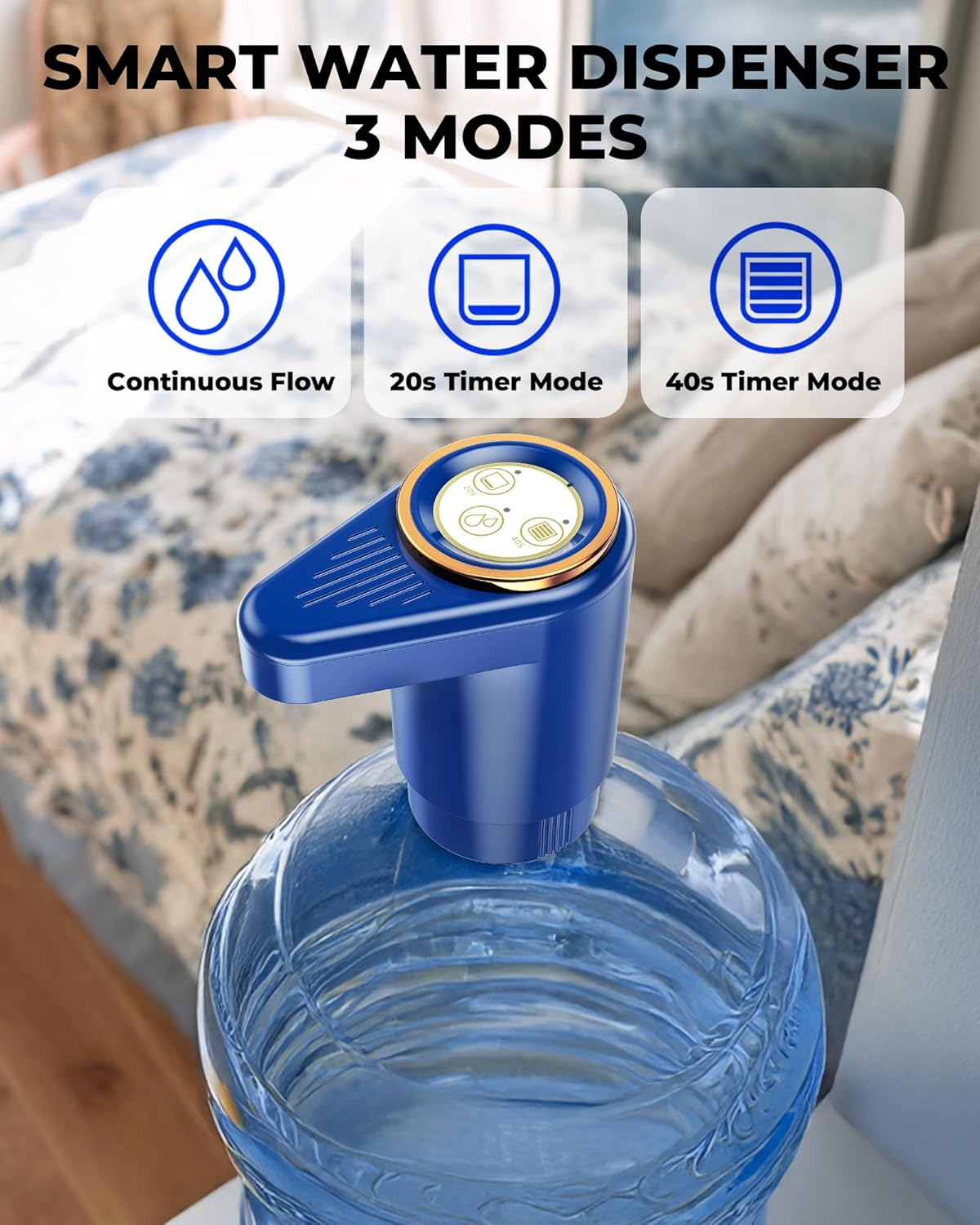 Water Dispenser, Portable Electric Water Bottle Pump Rechargeable for 5 Gallon Bottles, USB-C Charging for Home Kitchen Room Camping, Blue - PuriLite