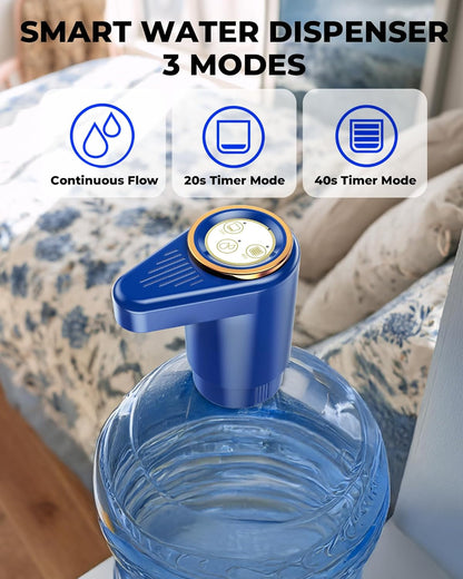 Water Dispenser, Portable Electric Water Bottle Pump Rechargeable for 5 Gallon Bottles, USB-C Charging for Home Kitchen Room Camping, Blue - PuriLite