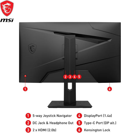 MSI G274QPX, 27" Gaming Monitor, 2560 x 1440 (QHD), Rapid IPS, 1ms, 240Hz, G-Sync Compatible, HDR 400, HDMI, Displayport, Tilt, Swivel, Height Adjustable, Pivot,Black - PuriLite