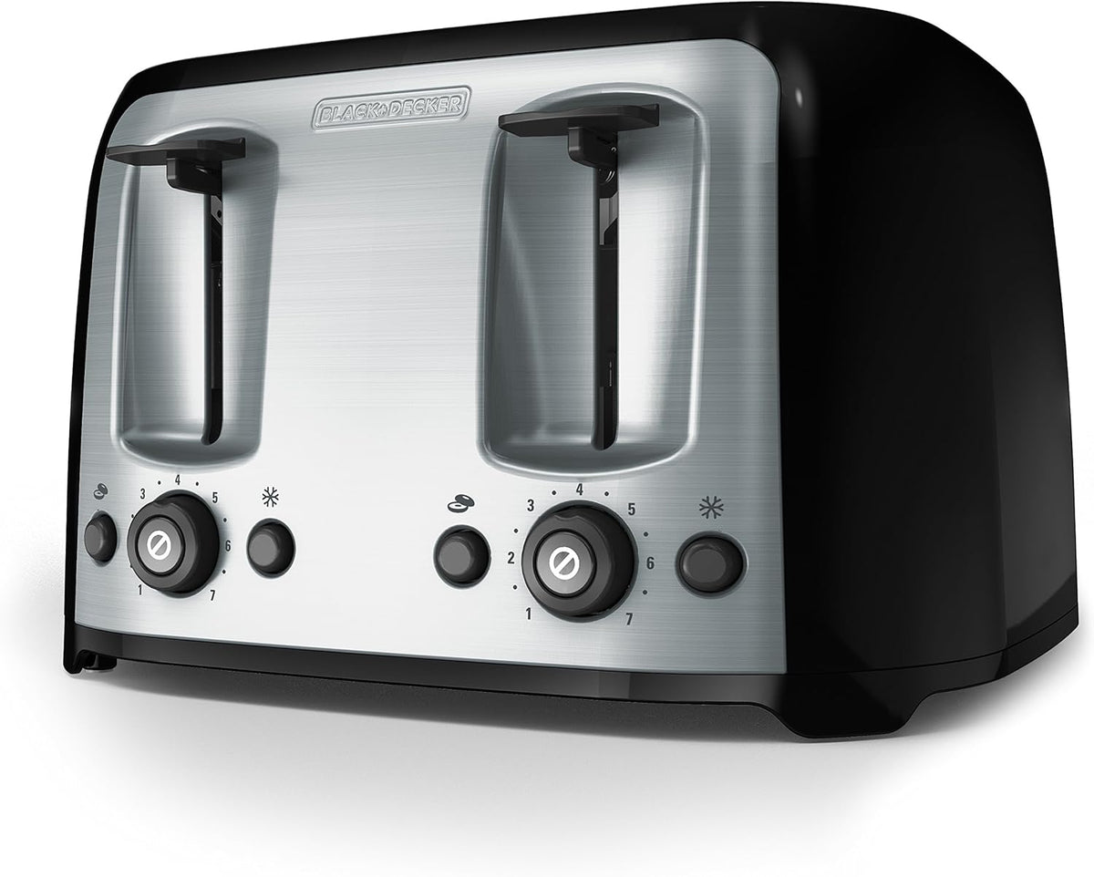 BLACK+DECKER Toaster 4 Slice, Classic Oval, Black with Stainless Steel Accents, TR1478BD - PuriLite