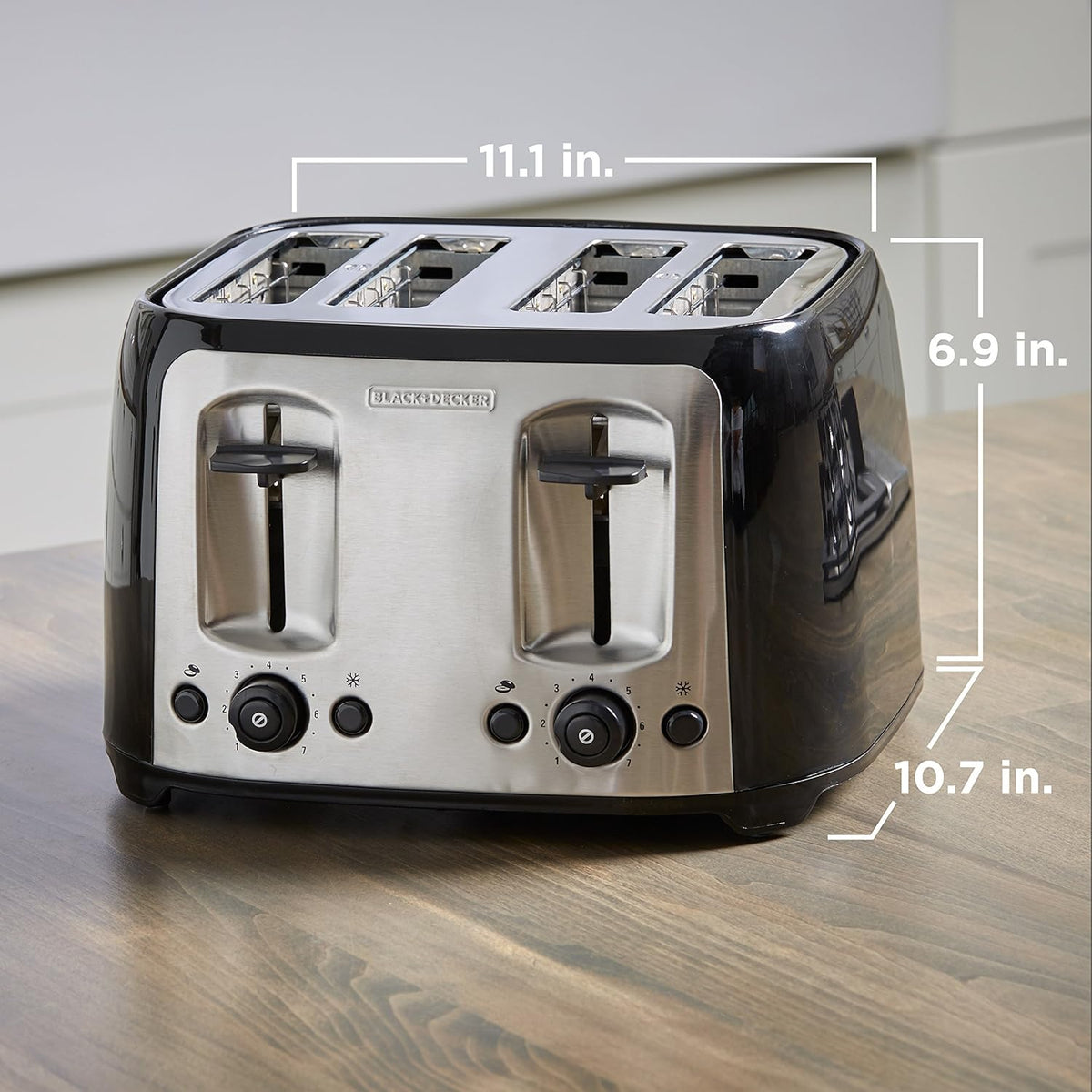 BLACK+DECKER Toaster 4 Slice, Classic Oval, Black with Stainless Steel Accents, TR1478BD - PuriLite