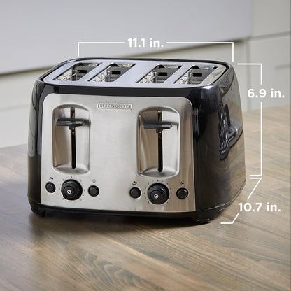 BLACK+DECKER Toaster 4 Slice, Classic Oval, Black with Stainless Steel Accents, TR1478BD - PuriLite