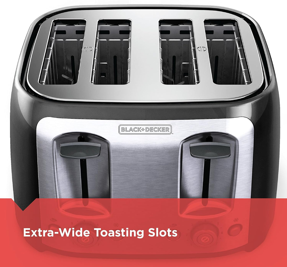 BLACK+DECKER Toaster 4 Slice, Classic Oval, Black with Stainless Steel Accents, TR1478BD - PuriLite