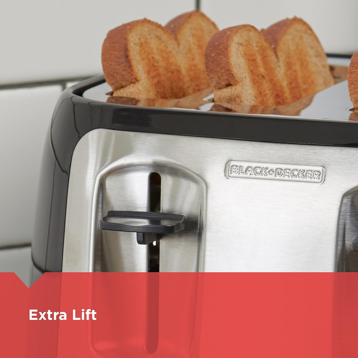 BLACK+DECKER Toaster 4 Slice, Classic Oval, Black with Stainless Steel Accents, TR1478BD - PuriLite
