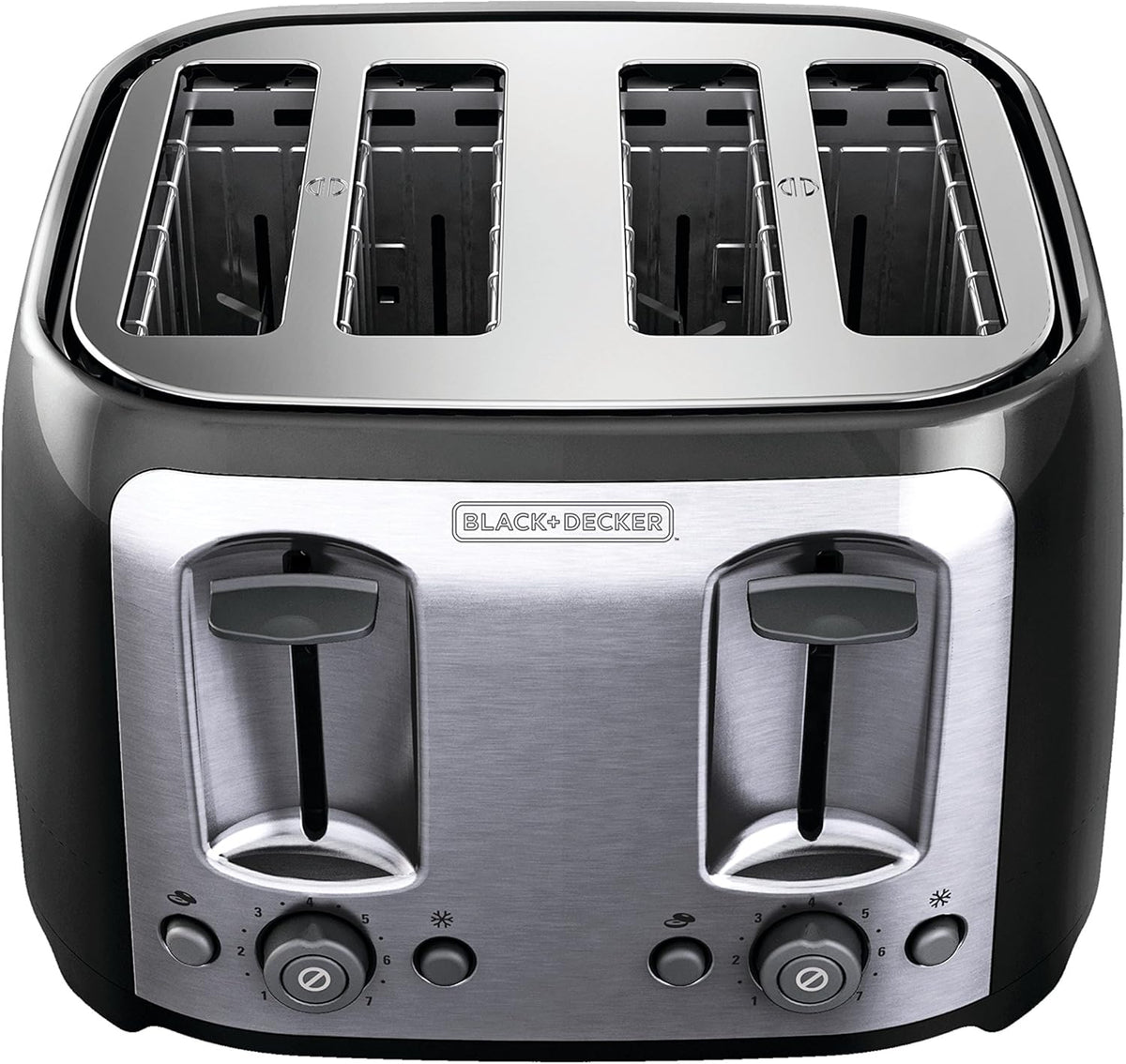 BLACK+DECKER Toaster 4 Slice, Classic Oval, Black with Stainless Steel Accents, TR1478BD - PuriLite
