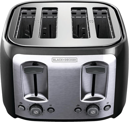 BLACK+DECKER Toaster 4 Slice, Classic Oval, Black with Stainless Steel Accents, TR1478BD - PuriLite
