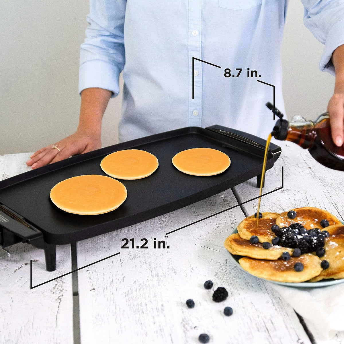 BLACK+DECKER Electric Griddle with Removable Temperature Probe, Indoor Grill, Pancake Griddle, Black, GD1810BC - PuriLite