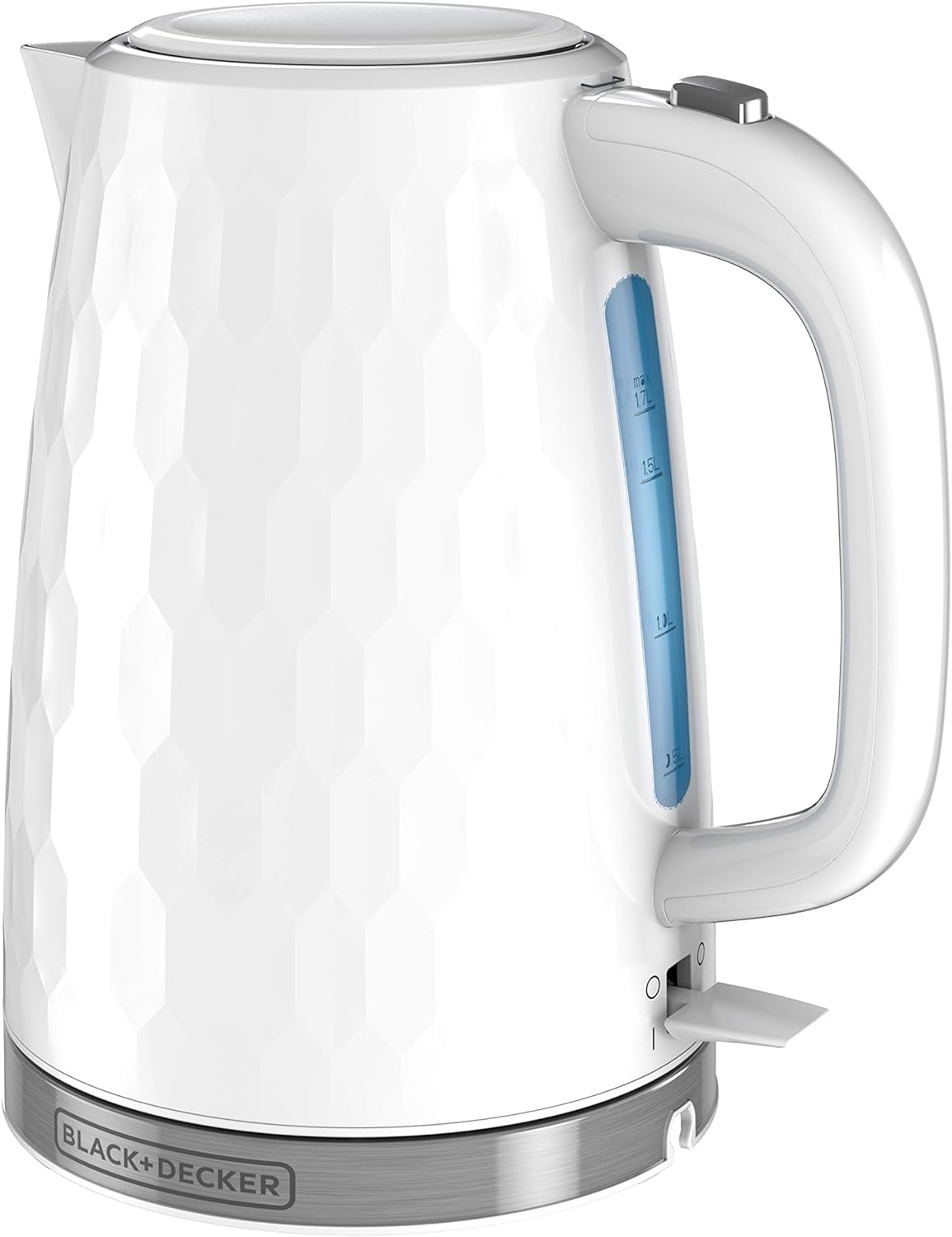 BLACK+DECKER Honeycomb Collection Rapid Boil 1.7L Electric Cordless Kettle with Premium Textured Finish, White, KE1560W - PuriLite