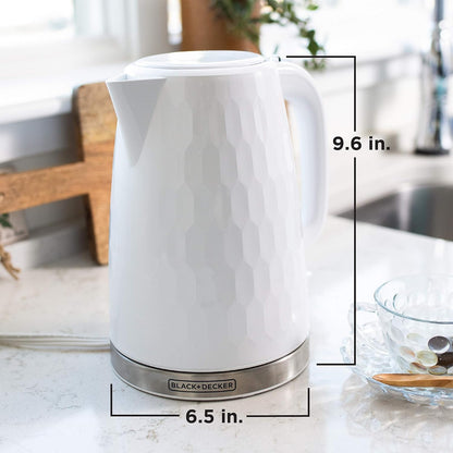BLACK+DECKER Honeycomb Collection Rapid Boil 1.7L Electric Cordless Kettle with Premium Textured Finish, White, KE1560W - PuriLite