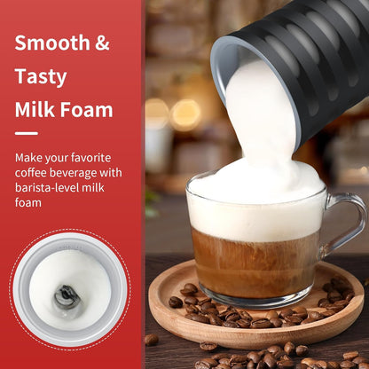 Paris Rhône Milk Frother, 4 in 1, Non-Slip, Hot & Cold Milk Steamer, Auto Shut-Off, Black, Plastic, Electric, Stylish, Eiffel Tower Design - PuriLite