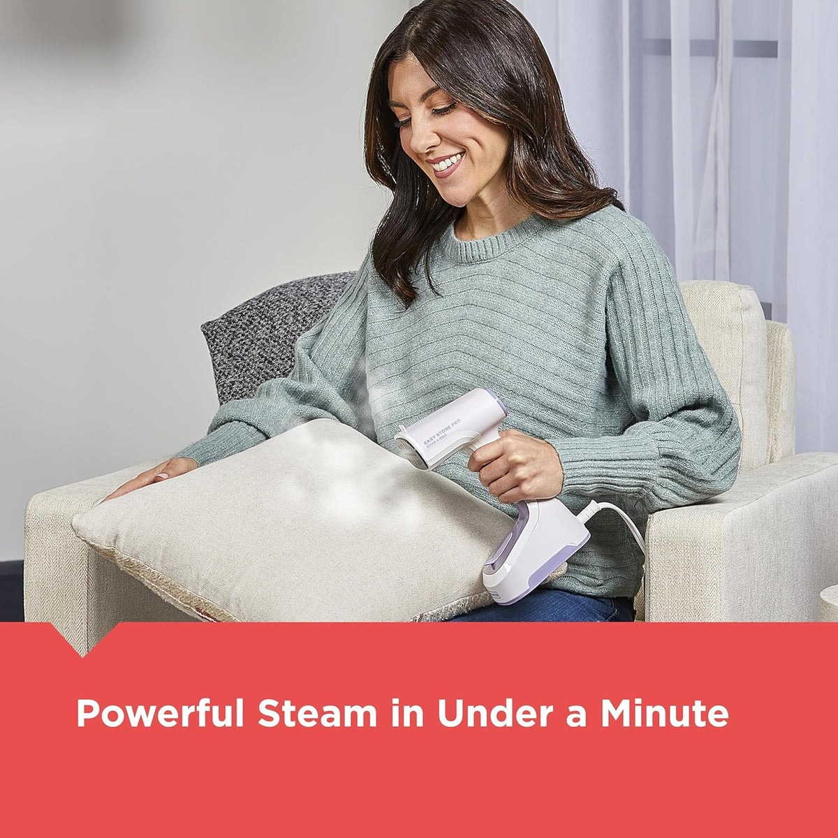 BLACK+DECKER Easy Store Pro Foldable Steamer, 45-Second Heat Up, Extra Long Power Cord & Lint Remover Attachment, Powerful Steam Performance for Clothes, Drapes & Upholstery - PuriLite