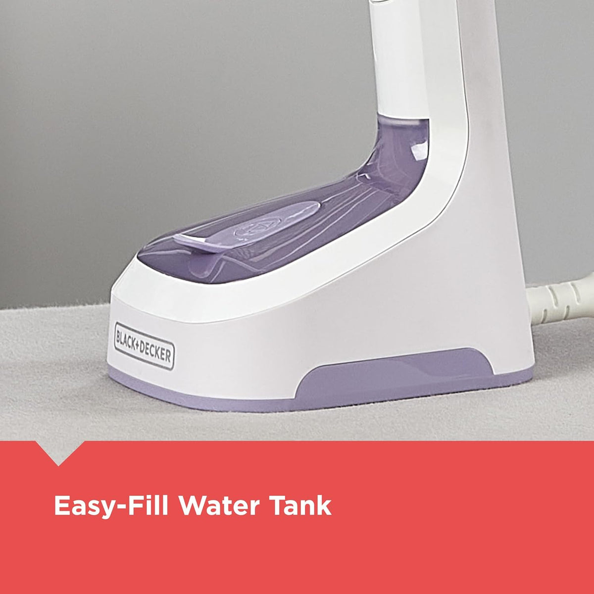BLACK+DECKER Easy Store Pro Foldable Steamer, 45-Second Heat Up, Extra Long Power Cord & Lint Remover Attachment, Powerful Steam Performance for Clothes, Drapes & Upholstery - PuriLite