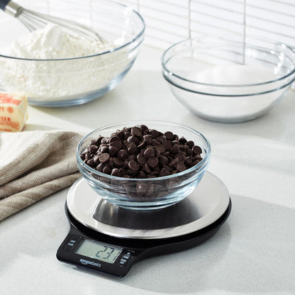 Amazon Basics Digital Kitchen Scale with LCD Display, Batteries Included, Weighs up to 11 pounds, Black and Stainless Steel - PuriLite