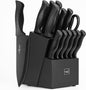 HUNTER.DUAL Knife Set, Dishwasher Safe Kitchen Knife Set with Block, 15 Pcs Black Kitchen Knife Sets with Block Self Sharpening, 6 Steak Knives, Black - PuriLite
